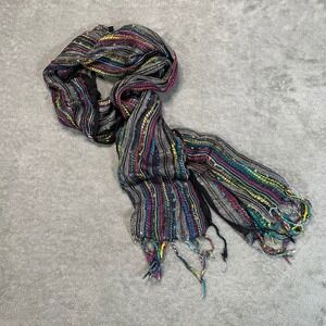 Colorful Striped Viscose Scarf Fringed Tassels metallic woven